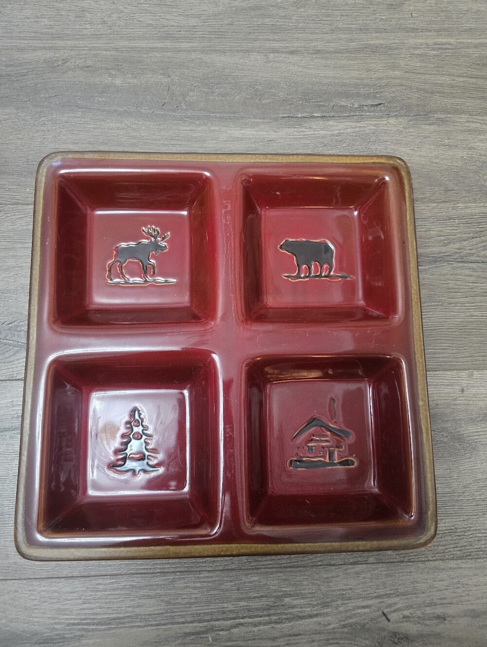 Home Studio "Woodland" 4-Part Divided Square Server Ceramic Cabincore